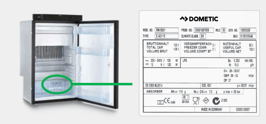 Wo finde ich das Typenschild meines Dometic Kühlschrankes